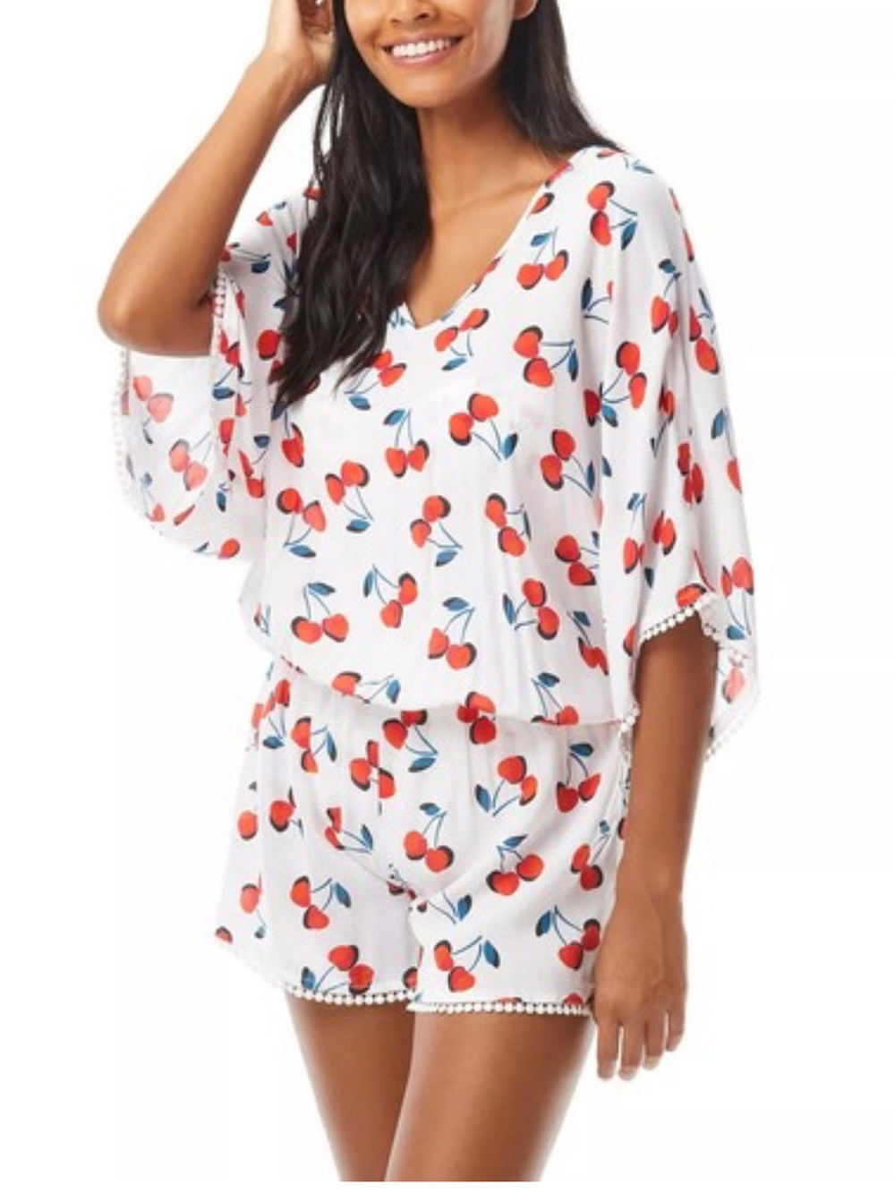 Cherry Toss Kimono Sleeve Cover-Up Romper Kate Spade